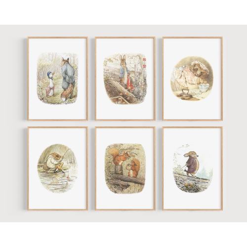 SET OF 6 Classic Beatrix Potter prints, Unframed print, Bedroom, Nursery, Baby Shower