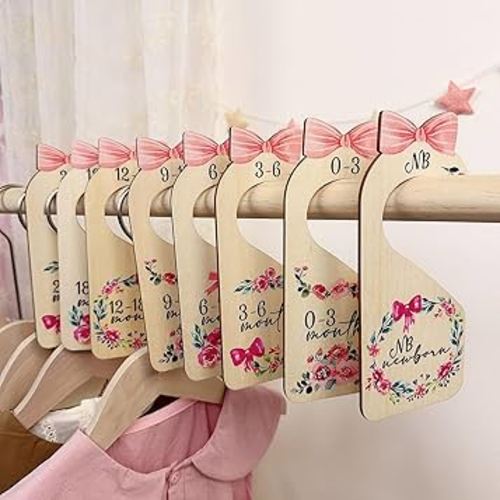 Baby Closet Dividers 8pcs Double-Sided Baby Clothes Dividers for Closet Wooden Nursery Decor for Gilrs Wardrobe-Ideal Baby Size Closet Organizer