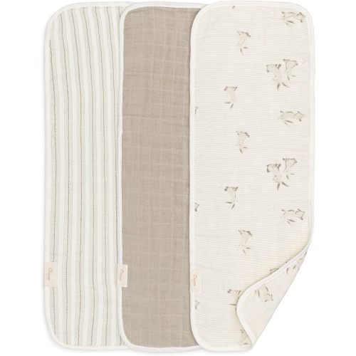 Crane Baby 100% Organic Cotton 3-pc. Burp Cloth Set - GOTS Certified Cotton, Absorbent & Lightweight with Bunny & Stripe Designs, Machine Washable, Muslin Burp Cloth