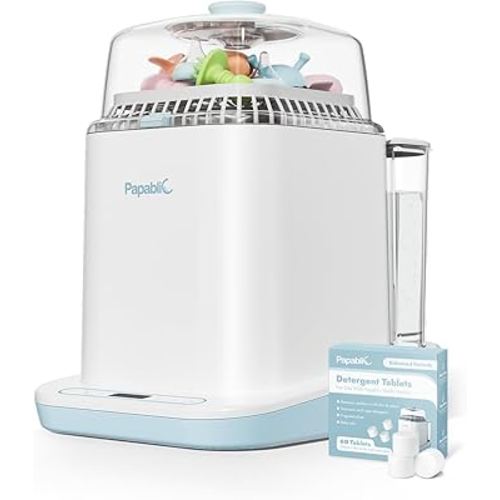 Papablic Bottle Washer Pro, Bottle Washer & Sterilizer & Dryer, 4-in-1 Bottle Washer Sanitizer for Bottles, Pump Parts, C-Section& Baby Essentials - Quick & Clean with 60 Detergent Tablets