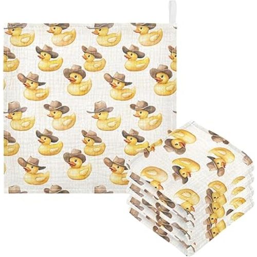 Cowboy Duck Baby Washcloths Newborn Muslin Burp Cloths 3 Pack Soft Cotton Baby Face Bath Towel Drool Bibs for Infants, Girls and Boys 11.8 x 11.8 Inch