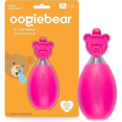 oogiebear: Baby Nasal Aspirator - Safe Booger & Earwax Remover for Newborns, Infants, Toddlers - Better Syringe, Airtight Suction, Nose Sucker - Essential Baby Stuff, Diaper Bag Must-Haves, Pink