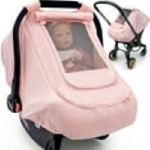 Baby Car Seat Cover for Summer,100% Organic Cotton Carseat Cover for Babies,Infant Car Seat Cover Canopy for Boys& Girls, Lightweight & Breathable (Pink)