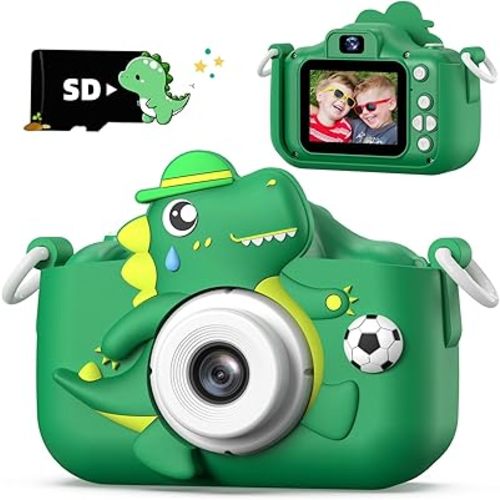 Dinosaur Kids Camera for Boys Girls, Toddler Digital Selfie Camera with Cute Protective Cover and SD Card, Christmas Birthday Gifts Toys for 3 4 5 6 7 8 9 10 11 12 Years Old Little Girls and Boys