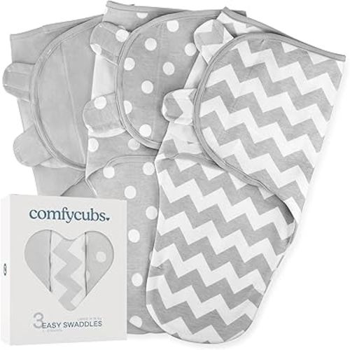 Comfy Cubs Swaddle Blanket Baby Girl Boy Easy Adjustable 3 Pack Infant Sleep Sack Wrap Newborn Babies (Large 3-6 Months, Grey)