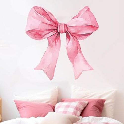 Large Pink Bow Wall Stickers Trendy Bow Knot Wall Window Decals Watercolor Room Mural Stickers for Coquette Party Home Girls Bedroom Nursery Decor
