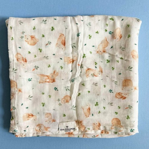 Muslin Bunny Print Baby Swaddle