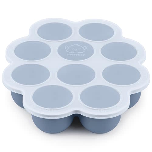 KeaBabies Silicone Baby Food Freezer Tray with Clip-on Lid, 2oz x 10 Pods Baby Food Freezer Molds, Breast Milk Freezer Tray, Dishwasher, Microwave, BPA-Free Baby Food Storage Tray (Slate)