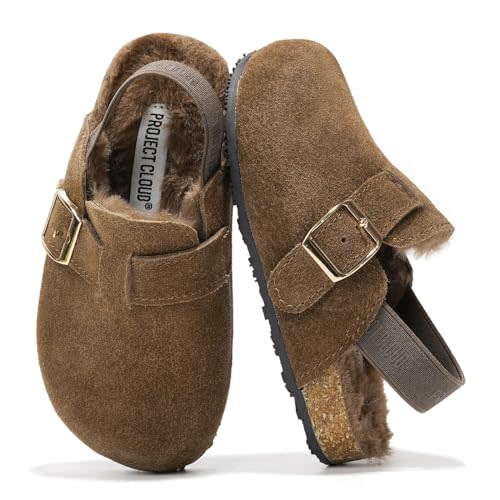 Project Cloud 100% Genuine Leather Kids Clogs with Cork Footbed Arch Support - Non-Slip Slippers & Sandals for Boys & Girls Footwear