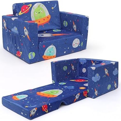 ACRABROS Kids Couch: Toddler Sofa Bed Fold Out for Gilrs Boys Baby Flip Out Convertible Lounge Chair Space