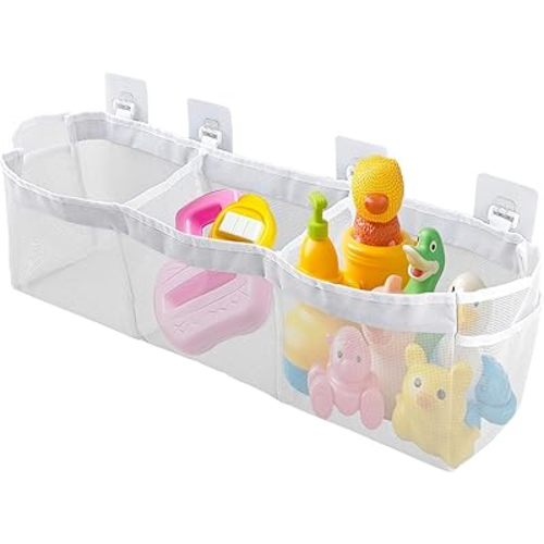 3‑Compartment Bath Toy Storage Mesh Organizer