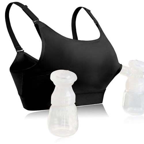 Hands Free Pumping Bra Hands-Free Breast Pump Bra Nursing Bras for Pumping Adjustable Breast-Pumps Holding and Nursing Bra (US, Alpha, Medium, Regular, Regular, Black)