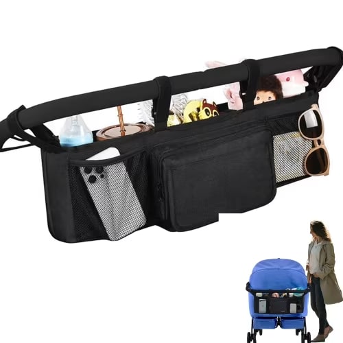 Double Stroller Organizer with 2 Insulated Cup Holders for Bob Duallie Baby Jogger City Mini GT2 Baby Stroller Accessories with Cooler Bottle Bag Parent Console Jogging Stroller Organizer