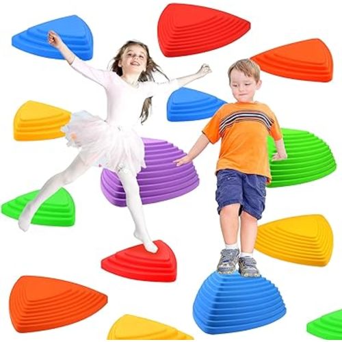 Gentle Monster Stepping Stones for Kids, Set of 11 PCS for Balance with Non-Slip Bottom - Exercise Coordination and Stability