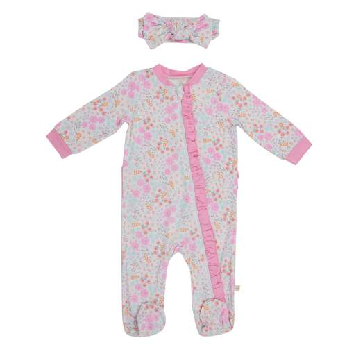 Milkberry Bamboo Pajamas Coverall for Baby Girls Footed Sleep Bodysuit for Infants Size 3-6 Months Pink Botanical