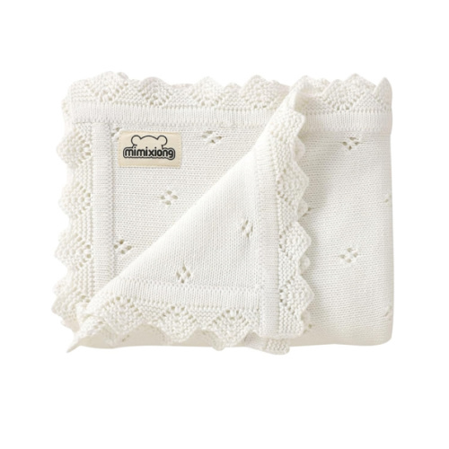 mimixiong Cotton Baby Blanket Knitted Crochet Receiving Crib Nursery Swaddling Blankets for Newborn Baby Boy Girl Off White 30x40 Inch