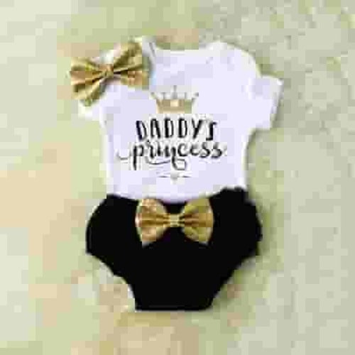Actoyo Newborn Baby Girls Clothes Daddy's Princess Romper + Lace Tutu Shorts + Headband Outfit Set 12-18 Months