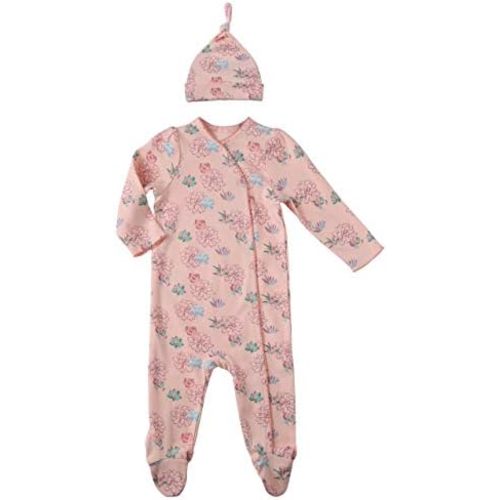 Asher and Olivia Baby Girl's 1-Pack Long-Sleeve Kimono Footed Pajamas: Side Snap Infant Footies with Hat