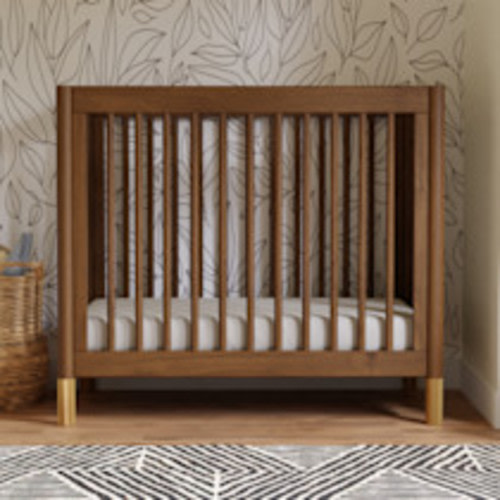 babyletto Gelato 4-in-1 Convertible Mini Crib - Natural Walnut & Gold Feet