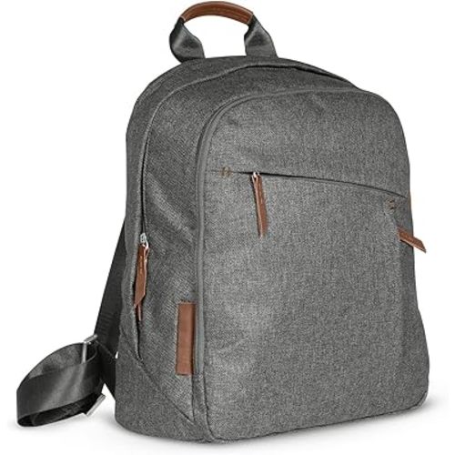 UPPAbaby Changing Backpack/Multiple Storage Compartments/Stroller Strap Attachment/Bottle Insulator and Changing Pad Included/Greyson (Charcoal Mélange/Saddle Leather)
