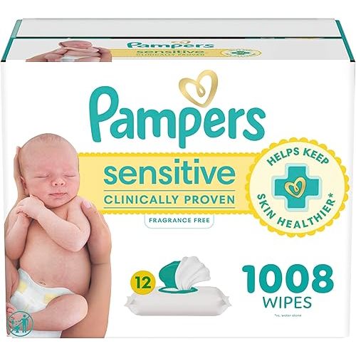 Pampers Baby Wipes, Sensitive, Water Based Wipe, Clinically Proven, Hypoallergenic, and Unscented for Babies, 1008 Wipes Total