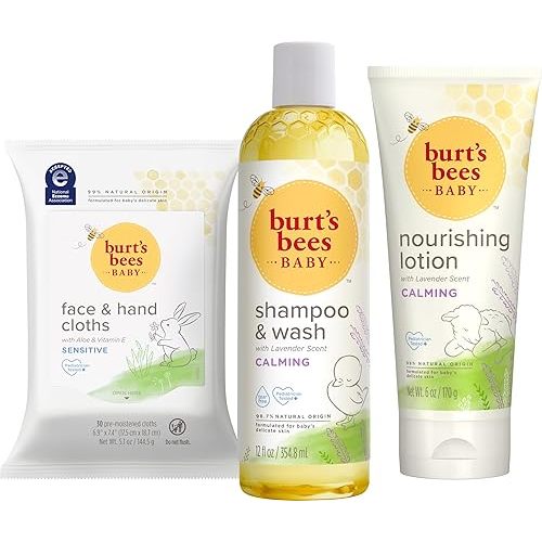 Burt’s Bees Baby Gift Set for Baby Showers, Includes Shampoo and Wash, Body Lotion, Wipes and Cloths, Naturally-Derived Origin Skin Care, 1-Pack