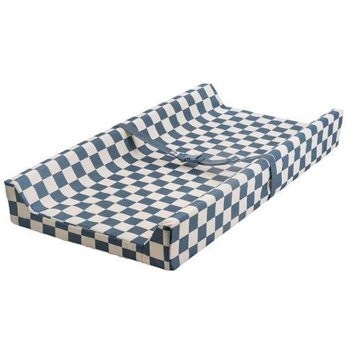 Tiny Twinkle Diaper Changing Pad for Dresser & Nursery Table – Waterproof, Wipeable & Mess-Proof Baby Changing Pad with Safety Strap, Non-Slip Base & Removable Washable Cover(Blue Checkers)