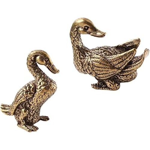 2Pcs Vintage Brass Duck Couple Statue Home Decor Office Desk Decoration Tea Pet Tabletop Decor Ornament