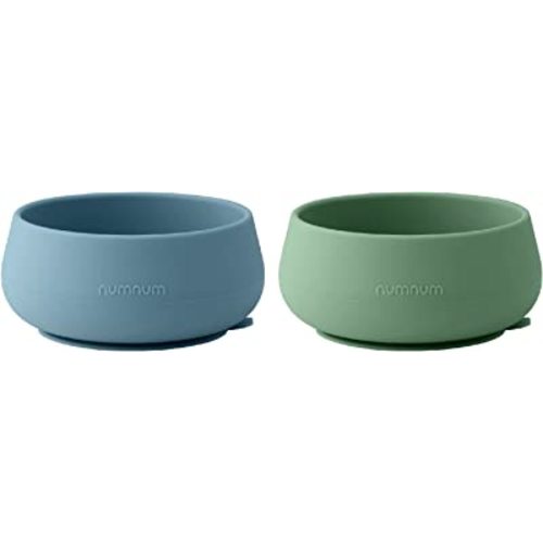 NumNum Suction Bowls for Babies & Toddlers, Extra Strong Non-Slip Suction, 100% Food-Grade Silicone, BPA-Free, Microwave & Dishwasher Safe, Baby-Led Weaning Bowls for 4+ Months, 2-Pack Blue/Green