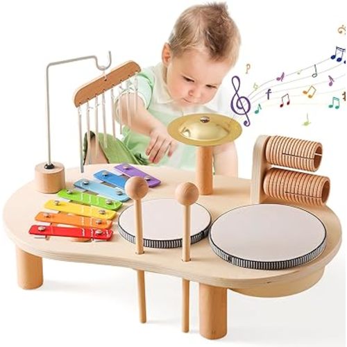 Kids Drum Set for Toddlers Musical Instruments 7 in 1 Baby Musical Toy Montessori Xylophone Toys for Boys Girls Months Birthday Gifts