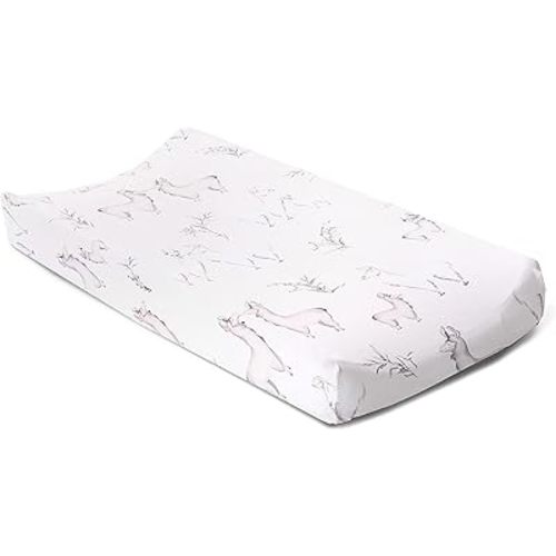 Oilo Changing Pad Cover, Breathable 100% Turkish Cotton Fitted Jersey, 300 Thread Count, Machine Washable, Fits Standard Changing Pads (32" x 16"), Girl, Boy, & Neutral Nursery Design, Llama