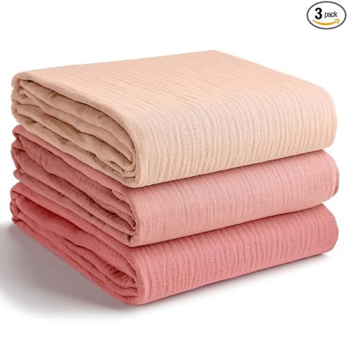 Comfy Cubs Muslin Swaddle Blankets Pack of 3, 42 x 42 Inch Soft 100% Cotton Baby Blanket Set, Large Wraps for Newborns - Self-Soothing Swaddles for Newborns - Blush, Bold Blush, Dusty Rose