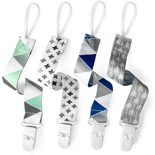 PandaEar Baby Pacifier Clips Solid Color, 4 Pack Universal Holder Leash for Boys and Girls, Teething Toys Teethers (Neutral)