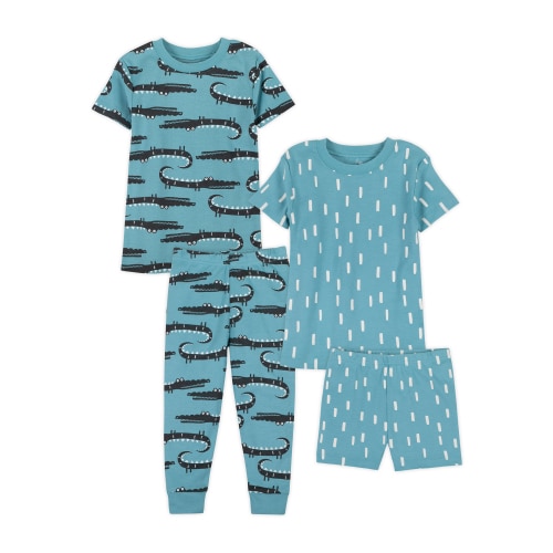 Little Star Organic Baby & Toddler Boys 4Pc Short Sleeve Snug Fit Sleepwear, Size 9 Months-5T