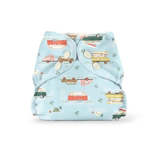 Esembly Cloth Diaper Outer, Waterproof Swim Cloth Diaper Cover, Leak-Proof and Breathable Layer Over Prefolds, Flats or Fitteds, Reusable with Snap Closure - Size 2, Vintage Campers