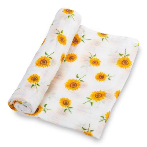 LollyBanks 100% Cotton Muslin Swaddle Baby Blanket - Beautiful Sunflower Prints, 47 x 47 inches