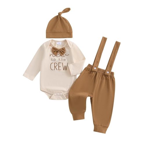 Newborn Baby Boy Clothes New To The Crew Outfits Long Sleeve Romper And Pants Hat Baby Coming Home Outfit