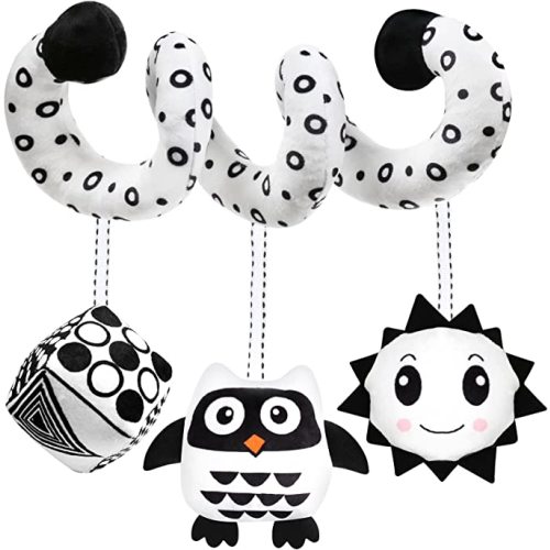 Baby Spiral Hanging Stroller and Car Seat Toys Black and White High Contrast Sensory Toy Newborn Plush Travel Activity Toy New Year Gift for 0 3 6 9 12 Months Girls Boys-Owl - OWL