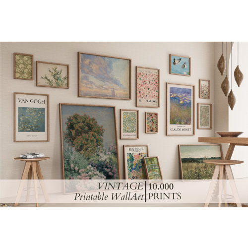 Vintage Printable Wall Art Bundle - 10,000 Digital Prints - Monet, Van Gogh, Matisse, William Morris Posters - Classic Home Decor  .
