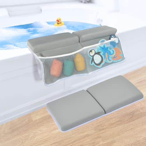 KUPIP Baby Bath Kneeler and Elbow Rest Pad Set Thick & Comfortable 1.5", with Extra Storage for organizing Bath Toys. Quick Dry and Foldable. Perfect for Newborn Bath Essentials