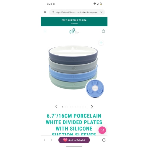 6.7"/16cm Porcelain White Divided Plates with Silicone Suction Sleeves