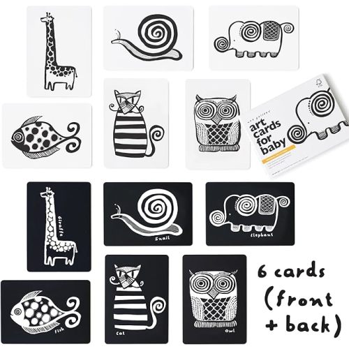 Wee Gallery Black and White Art Flash Cards for Babies, High Contrast Educational Animal Picture Cards, Baby Visual Stimulation, Brain and Memory Development in Infants and Toddlers - Original Animals
