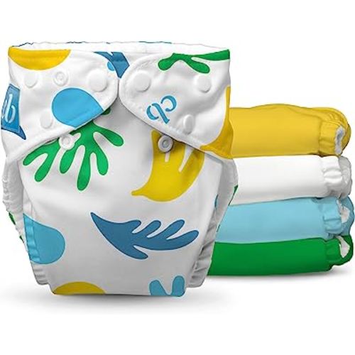 Charlie Banana Reusable Washable Cloth Diapers, Adjustable One Size for Baby Girls Boys, Soft Pocket Diapers with Absorbent Inserts - Banana Leaves, 5 Pack