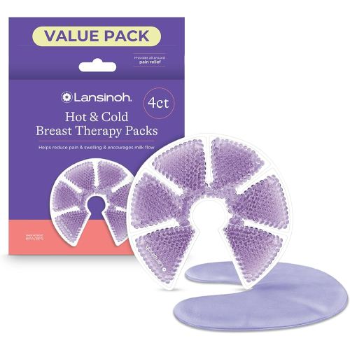Lansinoh Breast Therapy Packs, Hot and Cold, 4 Pack | Includes 2 Soft Covers | Postpartum Essentials | Relieves Nipple Pain | Breastfeeding Aid