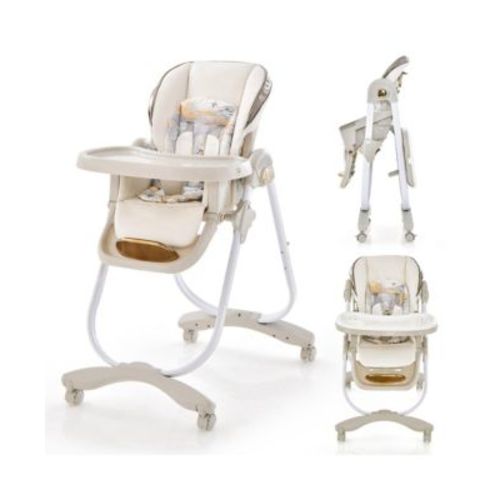 Toddler High Chair with Wheel Folding Dining Chair Adjustable Height & Recline