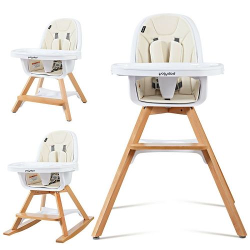 Costway 3-in-1 Convertible Wooden Baby High Chair w/ Tray Adjustable Legs Cushion Gray\ Beige, Color: Beige