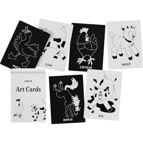 Lalo Art Cards - Set of 6 High Contrast Baby Cards for Infants - Printed with Soy-Based Ink, Lead & Phthalate-Free - Newborn Brain Development Toys - Farm Animals