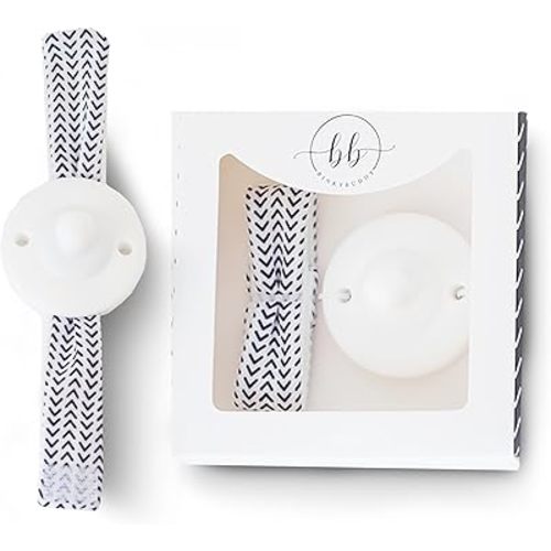 Wrist Pacifier w/Fabric Band (Patent Pending), Self-Soothing Pacifier, Baby Gift, All Ages 0+ (White)
