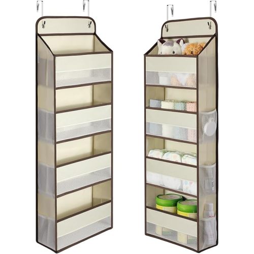 Yecaye 1 Pack Over the Door Storage Organizer, 35.2lbs Load Closet Door Organizer Hanging, No Sagging Bathroom Organizer with 4 Bins 6 Side Pockets, Door Storage for Nursery Baby Essentials, Beige