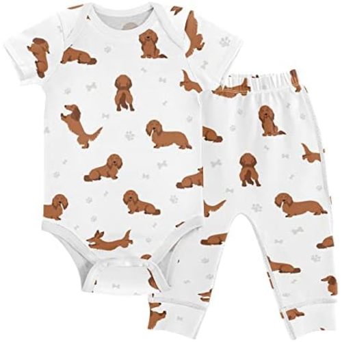 vvfelixl Baby Pants Sets Black Dachshund Long Haired Short Sleeve Baby Clothes for Boys Girls 0-24M